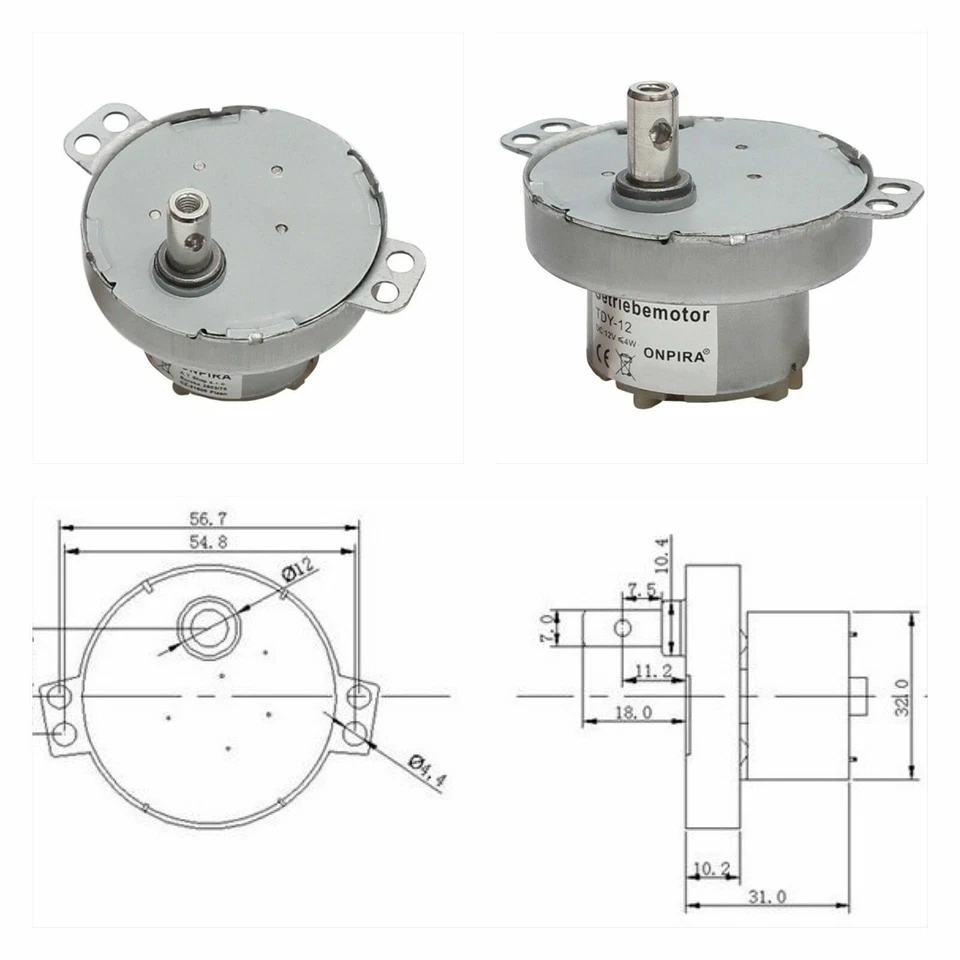 12V Motor Langsamläufer Elektromotor Drehteller Getriebemotor Stecker Netzteil - Bild 2 von 4