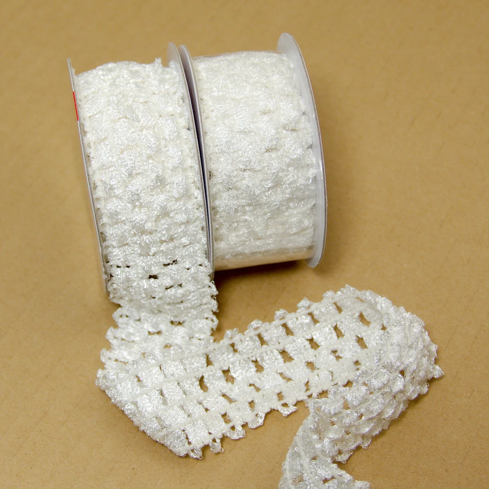 Simplicity White Knit Elastic Stretch Ribbon 1.5" Headband Mesh Trim Spools 2pk - Image 3 of 4