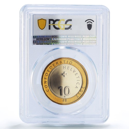 Switzerland 10 francs Gentian Enzian Flower Flora MS69 PCGS bimetal coin 2017 - Picture 2 of 2