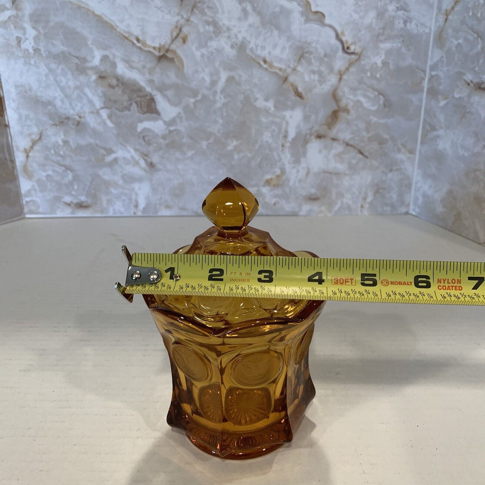 Vintage Fostoria Coin Amber Glass Sugar Bowl with Lid Candy Dish