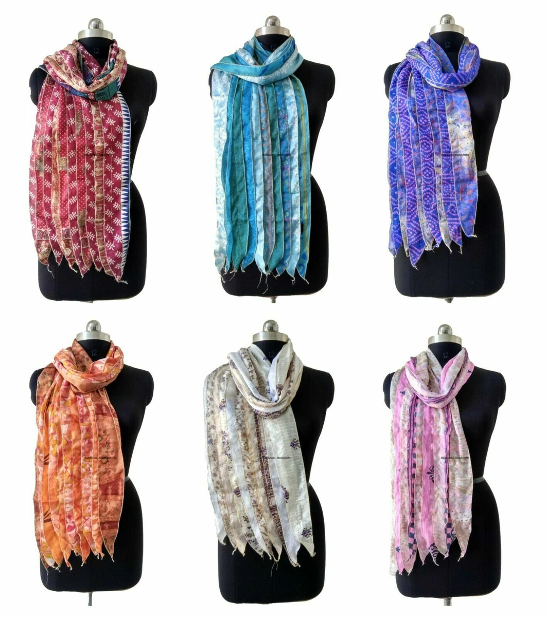 Wholesale Lot 50 Pcs Vintage Silk Sari Recycled Scarves Stoles