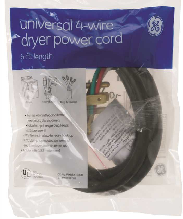 GE 6 ft. 4prong Universal Dryer Power Cord 4Wire 30 Amp WX09X10020