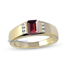 Natural Garnet & CZ Gemstones with 925 Sterling silver Gold Plated Ring #4890