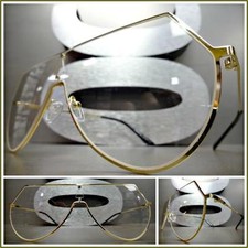 Oversized Vintage Retro Style Flat Clear Lens EYE GLASSES Large Gold Metal Frame