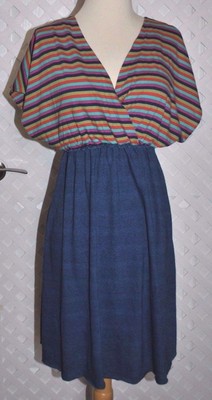 PROJECT E VINTAGE Striped STRETCH COTTON JERSEY KIMONO SLEEVE DRESS Small