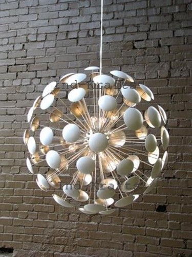 MID CENTURY BILBAO SPUTNIK BRASS URCHIN CHANDELIER FLUSH MOUNT STILNOVO - Picture 7 of 7
