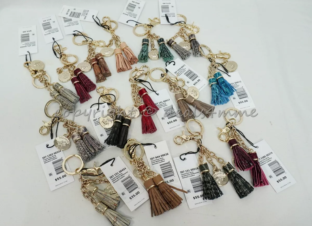 NWT! Brahmin Leather Double Tassel Small Keyring / Long Tassel