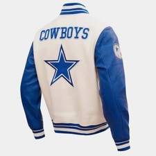 Men New Dallas Cowboys Retro Classic Varsity Cream Wool Jacket FAST SHIPPING