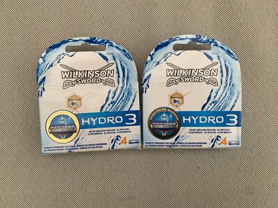 2 x Wilkinson Sword Hydro 3 Provitamin B5 H20 Rasierklingen 4er-Pack brandneu in Verpackung versiegelt