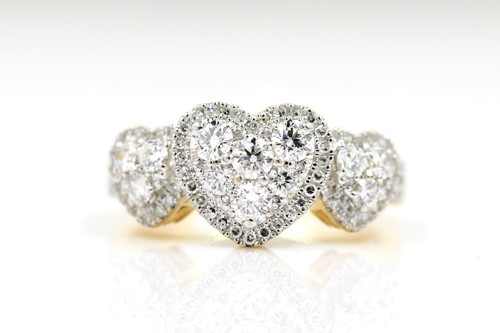 14k Yellow Gold 1.25 CTW Round Diamond Heart Shaped Halo Wedding Band Engagement - Picture 4 of 9