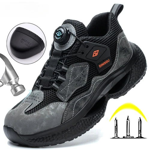 Herren Drehknöpfe Sicherheitsschuhe Stahlkappe Pannensicher Turnschuhe Schutz - Bild 3 von 23