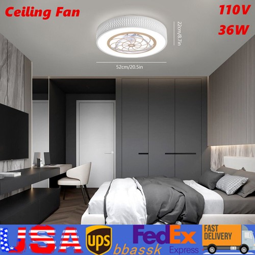 Flush Mount Ceiling Fan with Light Modern Round Enclosed Ceiling Fan Lighting