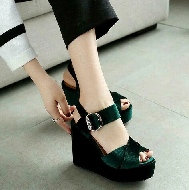 Women s velvet Open Toe sandals wedge heels platform casual shoes