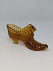 Fenton Glass Cat Head Shoe Slipper Hobnail Amber
