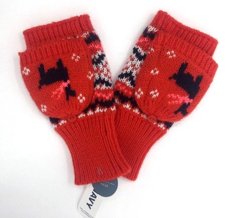 Mitones suéter con estampado tejido azul marino antiguo para niñas en naranja (pequeño - mediano) Foto 2 de 4