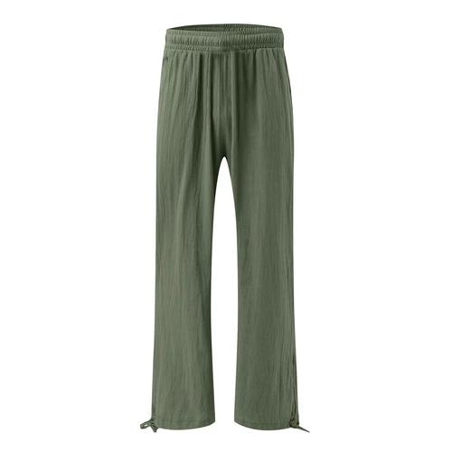 Women Loose High Waist Drawstring Cotton Linen Wide Leg Long Pants With Pockets - Picture 13 of 44