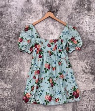 Laura Ashley x Urban Outfitters Dress Small Womens Aqua Blue Floral Mini