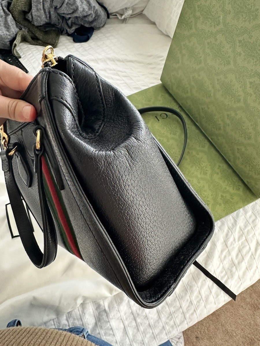 AUTHENTIC Gucci Ophidia GG BLACK LEATHER small tote bag pre-owned