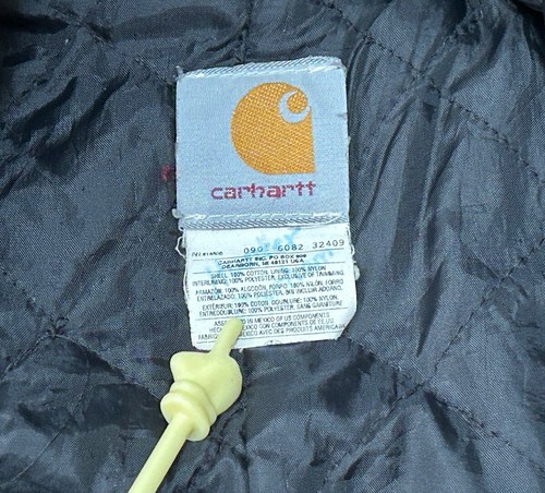 Vtg Y2K Carhartt Y06 CHT Hooded Quilted Canvas Workwear Jacket Kids Sz L - Picture 6 of 9