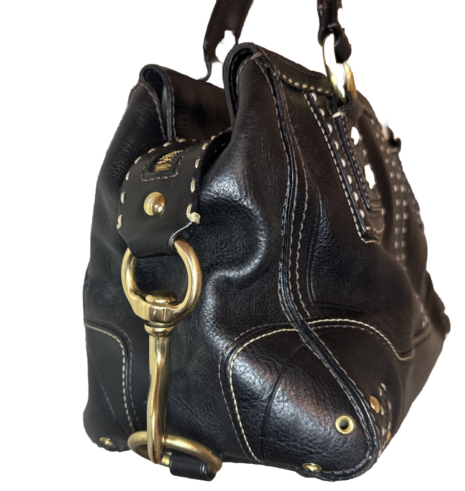 VINTAGE Coach Black Hamptons Andrea Limited Ed Pebbled Leather Satchel Handbag image 3