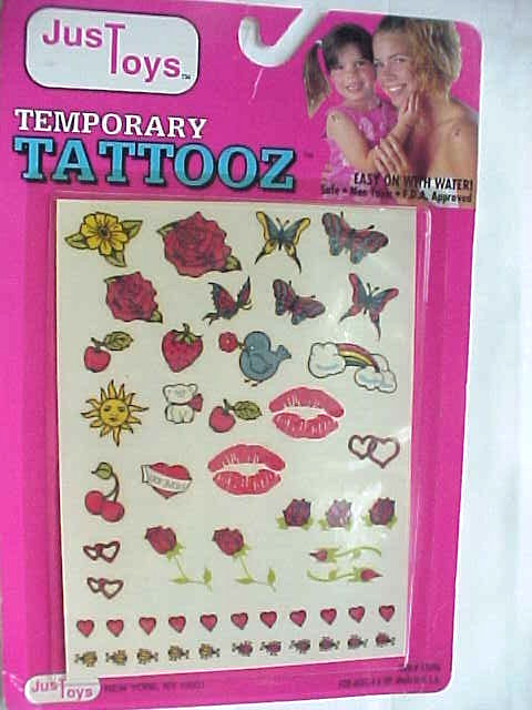 VINTAGE Just Toys 1990 Temporary Tattooz New In Pack, EASY ON WITH WATER