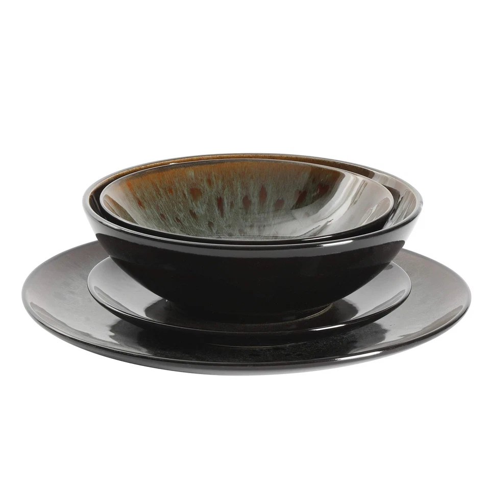 Juego de vajilla Kyoto de doble cuenco, servicio para 4 (16 piezas), verde azulado Foto 3 de 4