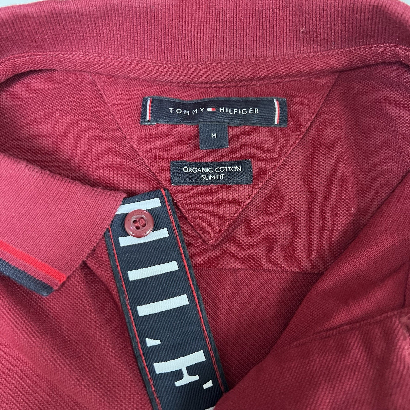 Tommy Hilfiger Slim Fit Short Sleeve Polo Shirt Burgundy Red Short Sleeve Medium thumbnail 3