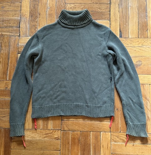 Agnès b., Vintage Agnes b. Homme Turtleneck Sweater Sz 2, Green Cotton, Chunky Rib Knit