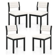 Dining Chair Set of 4 Sherpa Upholstered Kitchen Chairs with Wood Frame White
