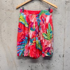 Ali Miles Tropical Shorts Womens 8 Red Multi Floral High Waist Rayon Vintage 90s