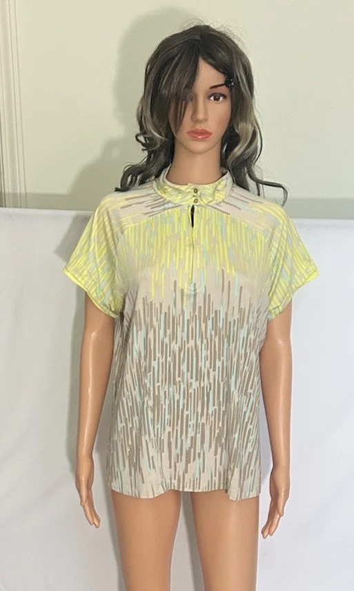 Camisa de golf para mujer JAMIE SADOCK 1/4 cremallera top polo amarillo/beige/azul claro talla XL USADA EN EXCELENTE ESTADO Foto 2 de 4