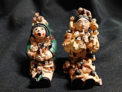 2 Mini Native American Style Storytelling Figurines Man And Woman Bingo LUCK