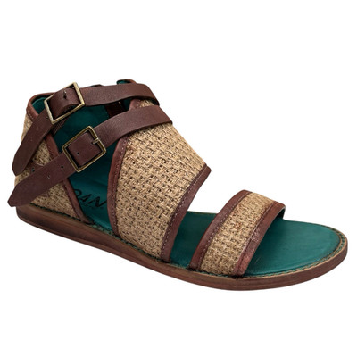 Roan by Bed Stu Womens Leather Jute Sandals 8 Brown Tan Harlow Double Buckle