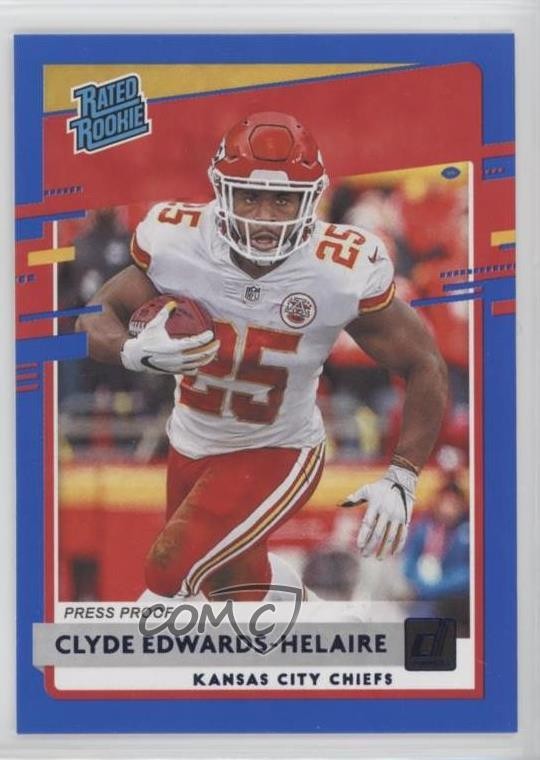2020 Panini Donruss Rated Rookie Press Proof Blue Clyde Edwards-Helaire #321 4f5