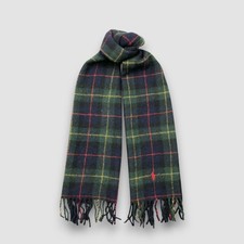 Polo Ralph Lauren Wool Scarf Vintage Classic Fringe Plaid Winter Scarves 10x55
