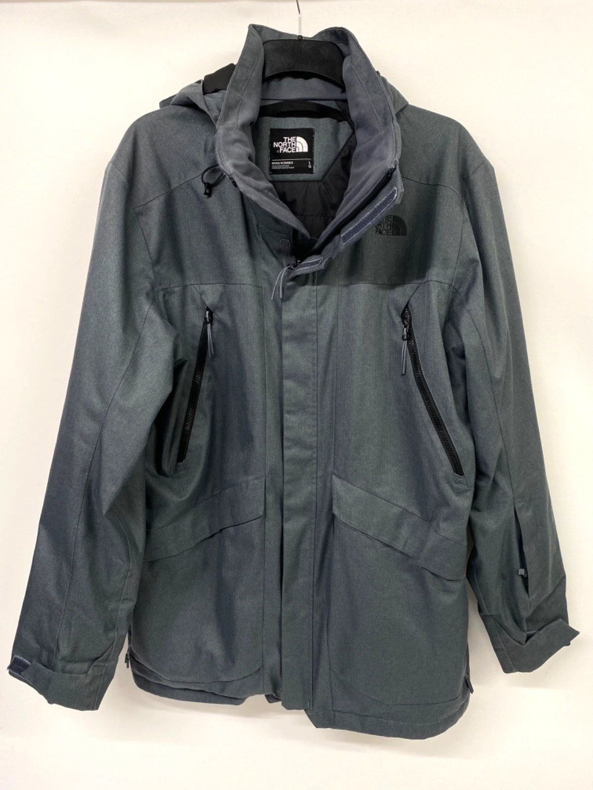 The North Face Mens Large Grey Hooded Ski Snow Jacket Insulated Coat 814