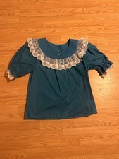 Vintage London Bridge Mondiki Teal Square Dance, Peasant Blouse Too Sz L Lace