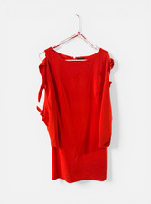 Vince Camuto Red Crepe Shift Dress M Knee Length 3/4 Tie Sleeve Bow Accent
