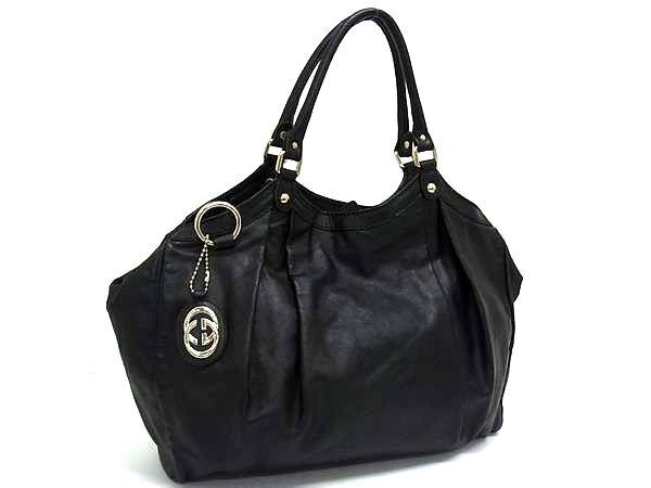 GUCCI Sukey Tote Leather Handbag in Black with Gold Hardware 211943 746179