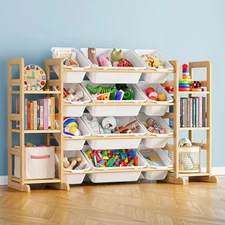 Toy Storage Organizer with 6 Shelves and 12 Bins, Bookshelf/Bookcase, Kids Bi...