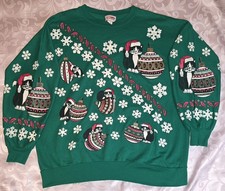 Vintage Nutcracker Ugly Christmas Sweatshirt Green Cats Glitter Womens XL