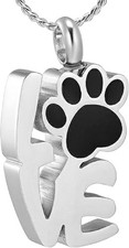 Love Paw Dog Silver Stainless Steel Cremation Urn Pendant Necklace