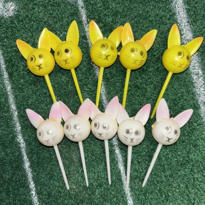 Vintage Easter ToothPics Lot of 10 Cake Decoration Bunny Rabbit Yellow & White