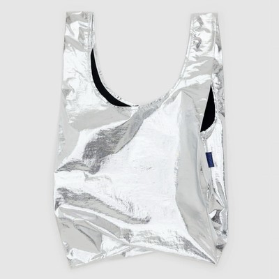 NEW! Baggu STANDARD BAG in  Metallic Silver    Recycled Nylon SOLD OUT + RARE!!!
