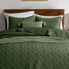 100 Cotton King Size Quilt Set - Olive Green Pre-Washed Soft Lightweight Mod...