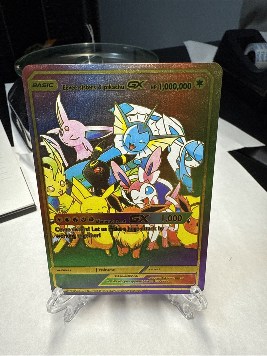 ポケモンカード FA/EEVEE & SRNLZ.GX Eevee Sisters & Pikachu GX Rainbow Foil Fan Art Card Hp1,000,000