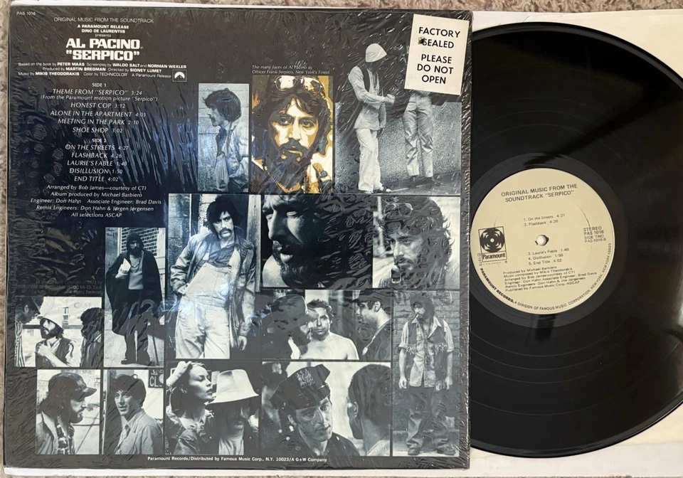 SERPICO OST Vinyl LP VG+ Mikis Theodorakis Paramount PAS 1016 SHRINK - Image 2 of 2