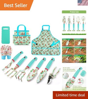 Heavy-Duty Gardening Set: 10 Essential Tools with Tote, Gloves & Kneeling Pad