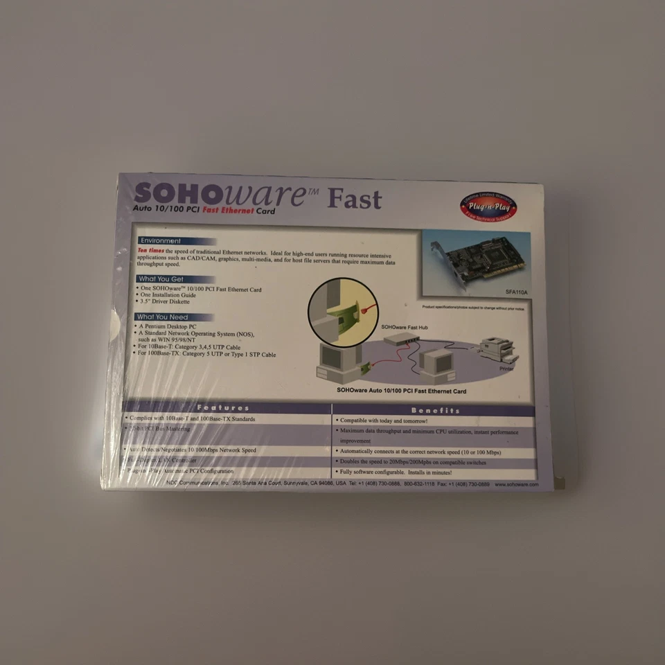 SOHO Ware Fast Auto 10/100 PCI Fast Ethernet Card (SFA110A) Brand New - Image 2 of 2
