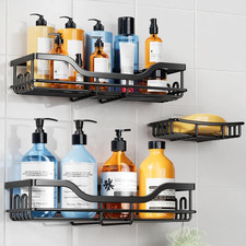3-Pack Shower Caddy with Soap Holder, Adhesive Rustproof No-Drill Strudy Loading